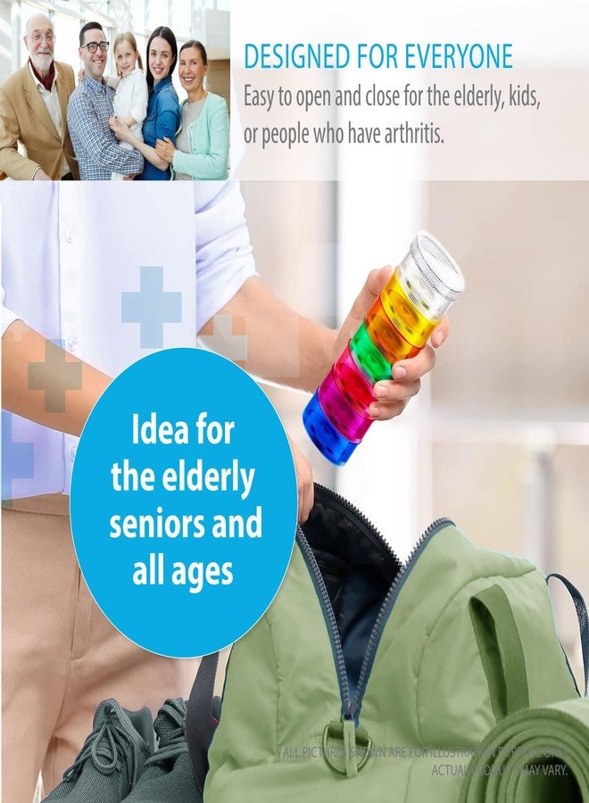 Deke Home - Stackable Pill Organizer (2 Pack), 7 Day Weekly Pill Box Tower with Twist Lock Compartments, BPA-Free, Travel Medicine Holder & Vitamin Dispenser, Compact & Portable Case, Rainbow Colored - Image 4